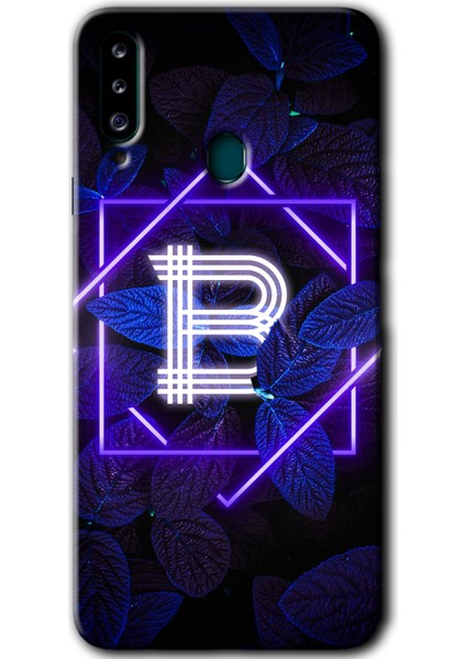 Samsung Galaxy A20S Kılıf Hd Desen Baskılı Arka Kapak - Dark Neon Yaprak B Harfi