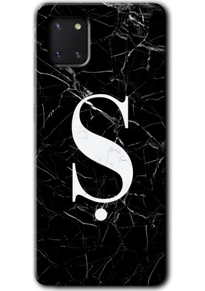 Samsung Galaxy A81 Kılıf Hd Desen Baskılı Arka Kapak - Siyah Mermer Desenli Ş Harfi