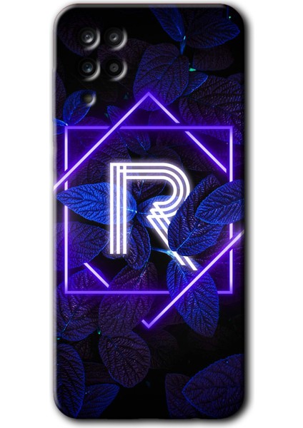 Samsung Galaxy M12 Kılıf Hd Desen Baskılı Arka Kapak - Dark Neon Yaprak R Harfi