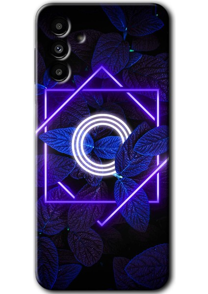Samsung Galaxy A13 5g Kılıf Hd Desen Baskılı Arka Kapak - Dark Neon Yaprak O Harfi