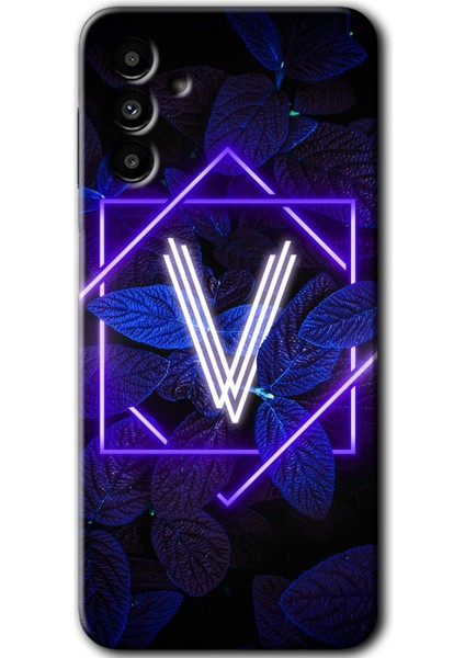 Samsung Galaxy A13 5g Kılıf Hd Desen Baskılı Arka Kapak - Dark Neon Yaprak V Harfi