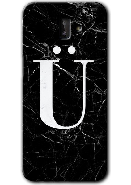 Samsung Galaxy J6 Plus Kılıf Hd Desen Baskılı Arka Kapak - Siyah Mermer Desenli Ü Harfi
