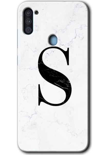 Samsung Galaxy M11 Kılıf Hd Desen Baskılı Arka Kapak - Beyaz Mermer Desenli S Harfi