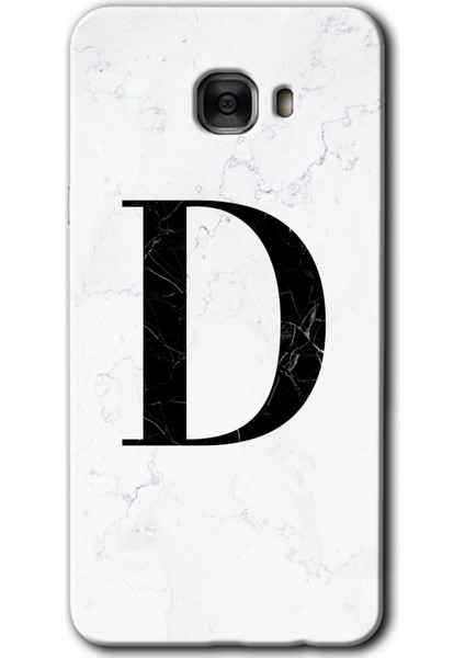 Samsung Galaxy C9 Pro Kılıf Hd Desen Baskılı Arka Kapak - Beyaz Mermer Desenli D Harfi