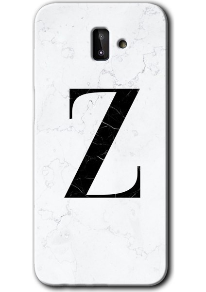 Samsung Galaxy J8 Kılıf Hd Desen Baskılı Arka Kapak - Beyaz Mermer Desenli Z Harfi