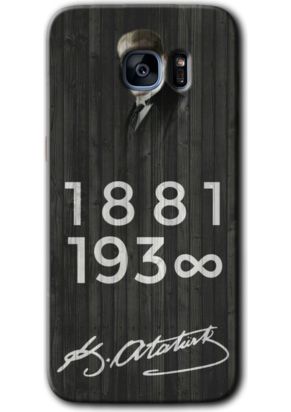 Samsung Galaxy S7 Edge Kılıf Hd Desen Baskılı Arka Kapak - Atatürk Ahşap Imza