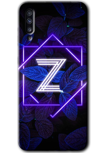 Samsung Galaxy A50 Kılıf Hd Desen Baskılı Arka Kapak - Dark Neon Yaprak Z Harfi