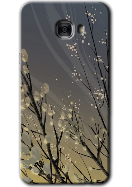 Samsung Galaxy C7 Kılıf Hd Desen Baskılı Arka Kapak - Branches Flowers