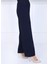 Kadın Lacivert Beli Lastikli Ayrobin Kumaş Bol Paça Büyük Beden Pantolon 1