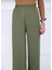 Kadın Haki Beli Lastikli Ayrobin Kumaş Bol Paça Büyük Beden Pantolon 3