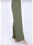 Kadın Haki Beli Lastikli Ayrobin Kumaş Bol Paça Büyük Beden Pantolon 4