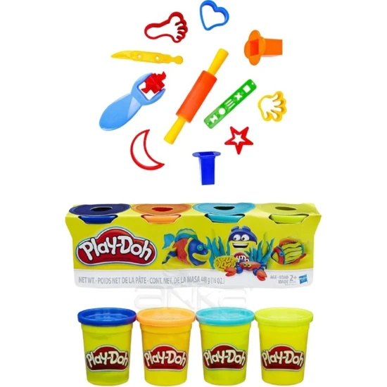Play-Doh 4 Renk Oyun Hamuru ve Küçük Şekiller Hamur Kalıpları