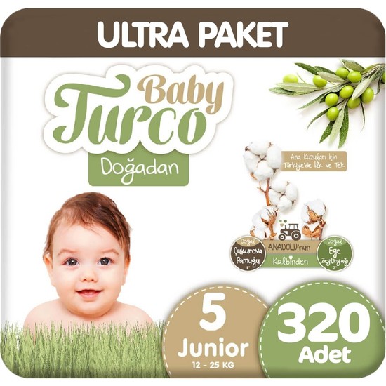 Baby Turco Doğadan Ultra Paket 5 Beden 12-25 kg Bebek Bezi 320'li