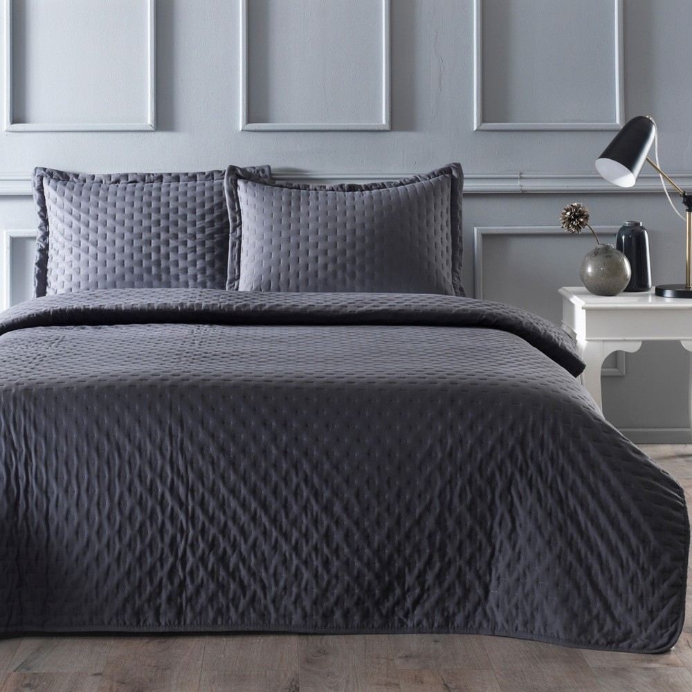 Linens Gardenia Çift Kişilik Yatak Örtüsü Seti Antrasit