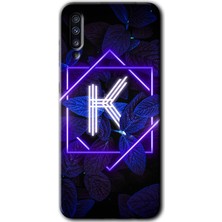 Bera Aksesuar Samsung Galaxy A30S Kılıf Hd Desen Baskılı Arka Kapak - Dark Neon Yaprak K Harfi