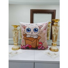 Körfez Kırlent Kedi Yavrusu Resimli Dekoratif Kırlent Kılıfı