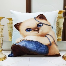 Körfez Kırlent Animal Kedi Baskılı Kırlent Kılıfı 43X43CM