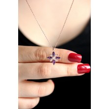 Argentum Concept 925 Ayar Gümüş Mor Taşlı Rose Çiçek Kolye - N168001