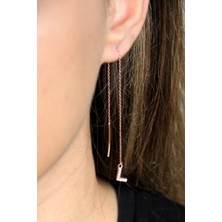 Argentum Concept L Harfi 925 Ayar Gümüş Rose Tek Zincir Küpe - K100101