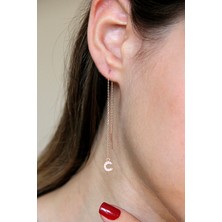 Argentum Concept C Harfi 925 Ayar Gümüş Rose Tek Zincir Küpe - K099001