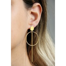 Argentum Concept Altın Kaplamalı 925 Ayar Gümüş Halkalı Çubuklu Küpe - K090201