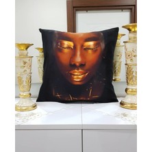 Körfez Kırlent Gold Işıltılı Afrikalı Kadın Temalı Dekoratif Kırlent Kılıfı
