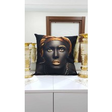 Körfez Kırlent Siyah & Gold Gold Kolyeli Siyah Zenci Desenli Dekoratif Kırlent Kılıfı