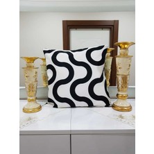 Körfez Kırlent Beyaz & Siyah Dalgalı Geometrik Desenli Dekoratif Kırlent Kılıfı