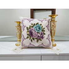 Körfez Kırlent Mor & Mint Yeşili Desenli Çiçekli - Asos Çiçek Dekoratif Kırlent Kılıfı