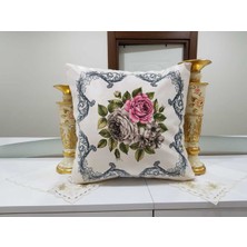 Körfez Kırlent Pembe & Gri Desenli Çiçekli - Asos Çiçek Dekoratif Kırlent Kılıfı