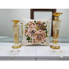 Körfez Kırlent Kahverengi Desenli Çiçekli - Ören Gül Çiçek Dekoratif Kırlent Kılıfı