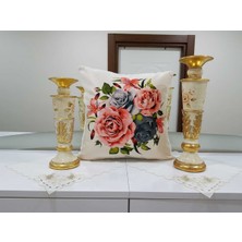 Körfez Kırlent Kırmızı & Gri Desenli Çiçekli - Ören Gül Çiçek Dekoratif Kırlent Kılıfı