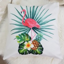 Körfez Kırlent Yeşil & Pembe Ananaslı Flamingo Desenli Dekoratif Kırlent Kılıfı