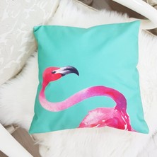 Körfez Kırlent Yeşil & Pembe Başlı Flamingo Desenli Dekoratif Kırlent Kılıfı