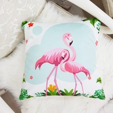Körfez Kırlent Yeşil & Pembe Ikili Filamingo Figürlü Dekoratif Kırlent Kılıfı