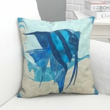 Körfez Kırlent Marin Mavi Balık Desenli Kırlent Kılıfı 43X43CM