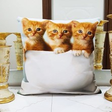 Körfez Kırlent Animal Kedi Baskılı Kırlent Kılıfı 43X43CM