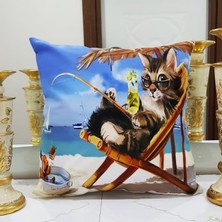 Körfez Kırlent Animal Kedi Baskılı Kırlent Kılıfı 43X43CM