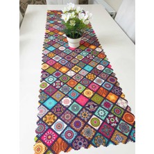 Körfez Kırlent Renkli Patchwork Mandala Desenli Model Dekoratif Runner Örtü