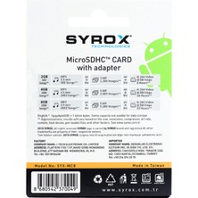 Syrox 8 GB Microsd Adaptörlü Hafıza Kartı