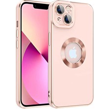 Case World Apple iPhone 13  Kapak Mercek Korumalı Logo Gösteren Tasarım Silikon Kılıf - Rose Gold