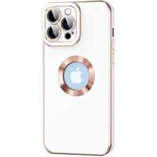 Case World Apple iPhone 12 Pro Max Kapak Mercek Korumalı Logo Gösteren Tasarım Silikon Kılıf - Beyaz