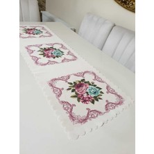 Körfez Kırlent Pembe & Lila Desenli Çiçekli - Asos Çiçek Dekoratif Runner Örtü