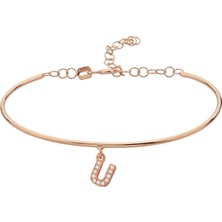 Argentum Concept 925 Ayar Gümüş Rose U Harfi Kelepçe Bileklik - 45089501