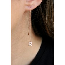 Argentum Concept R Harfi 925 Ayar Gümüş Rose Tek Zincir Küpe - K100701