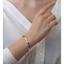 Vaoov 925 Ayar Gümüş Renkli Taşlı Isimli Hediye Kadın Bileklik