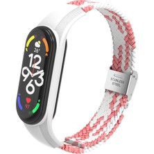 Yue Store Xiaomi Mi Band 7 Pembe Beyaz Için Naylon Örgülü Saat Grubu (Yurt Dışından)