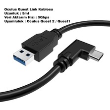 Macrobot Link Kablosu - Meta Quest 3 ve 2 ile Uyumlu - 5mt , 5gbps USB 3.2 Hızlı Veri Aktarımı , Hızlı Şarj Usb-C