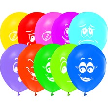 Best Parti Gülen Yüz Emoji Baskılı Karışık Renk Balon 10 Adet