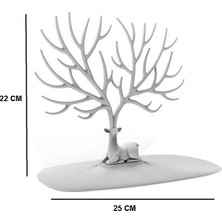 Karas Geyik Tasarımlı Takı Standı Yüzük Küpe Kolye Askılığı Mücevher Organizer Askı Beyaz